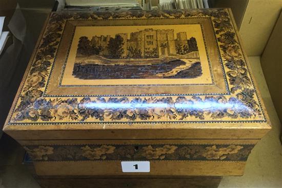 Tunbridge Ware stained birds eye maple Hever Castle mosaic sewing box